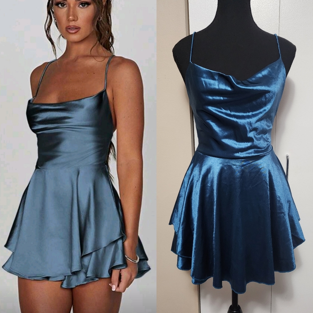 Backless Lace-up Layered Dress